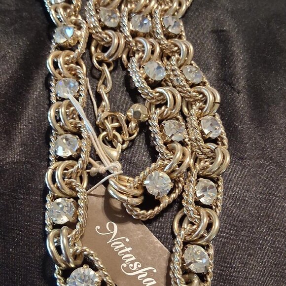NWT Natasha Goldtone Link Necklace with Faux Crystal Stones - Picture 4 of 5
